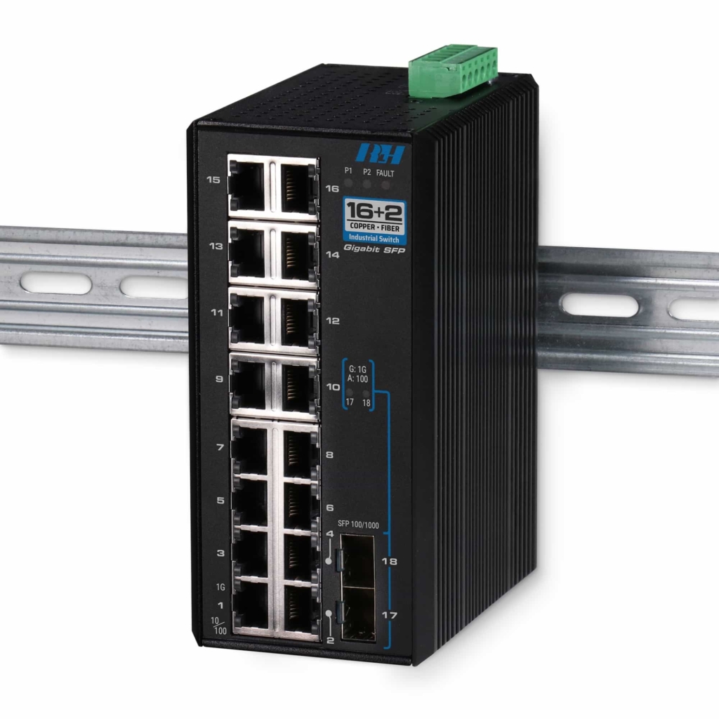 Industrial Ethernet Switches - 16+2 Gigabit SFP Switch - DIN Mount