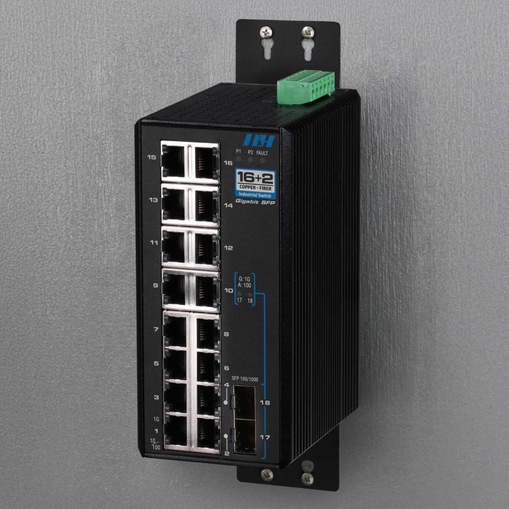 Industrial Ethernet Switches - 16+2 Gigabit SFP Switch - Wall Mount