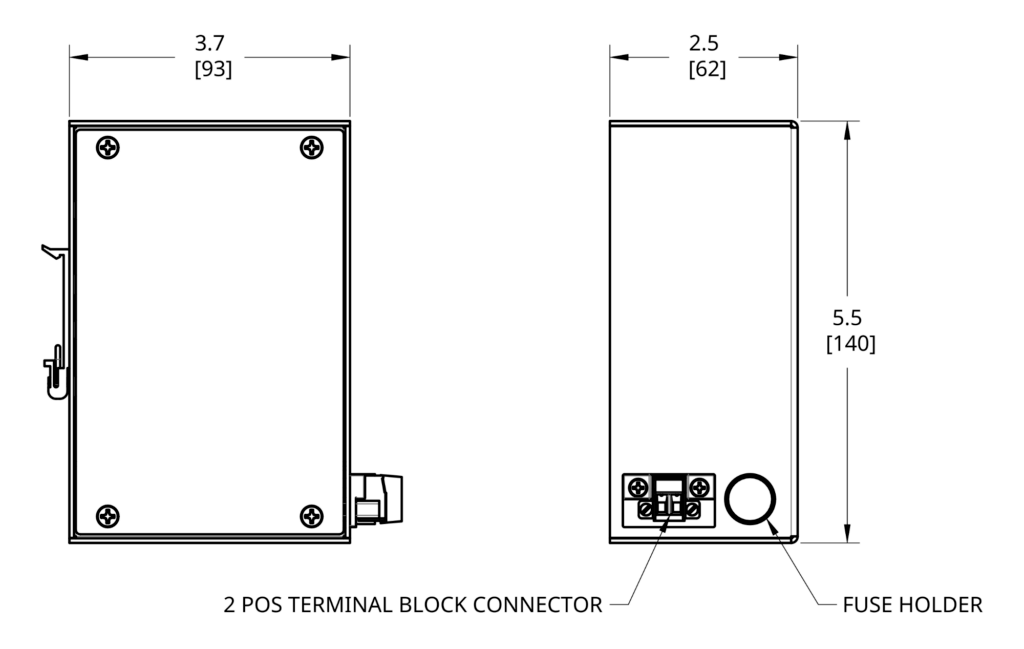 24VDC 1.2Ah DIN Mount Battery Pack - Dimensions