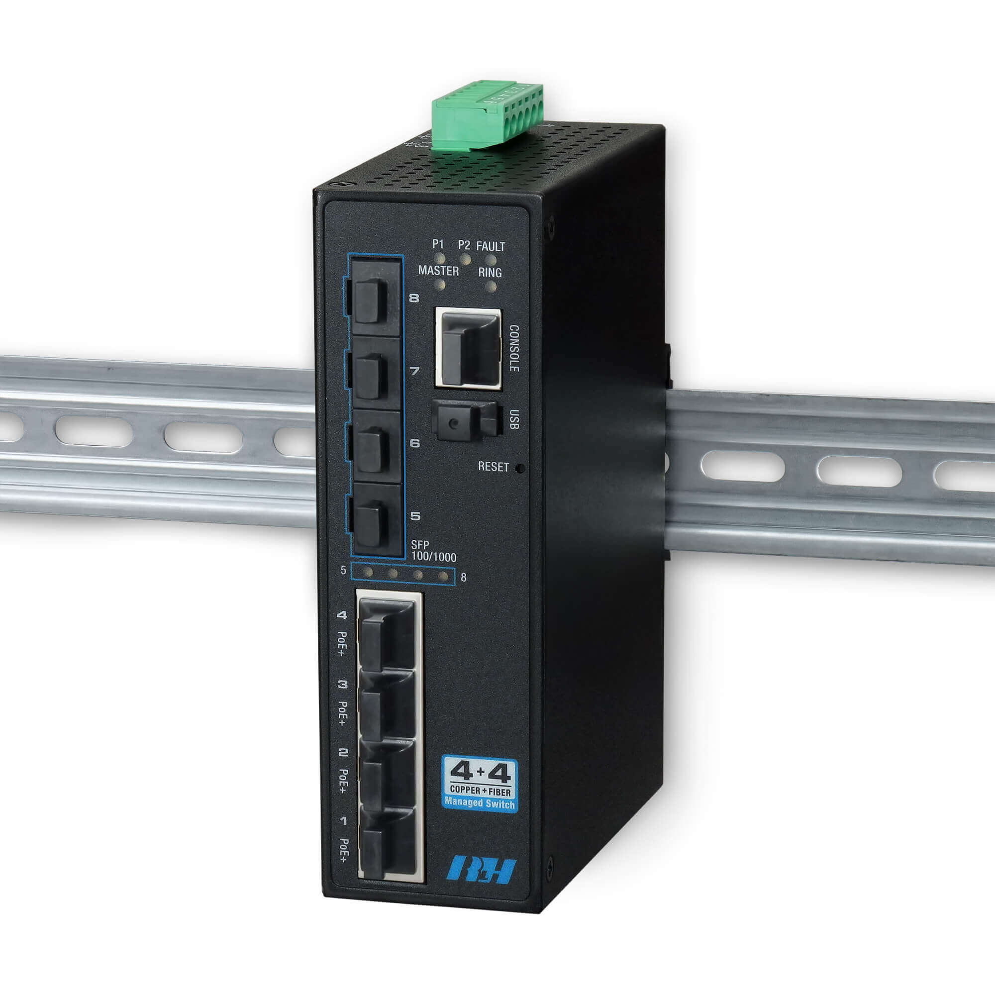 4 Port Full Gigabit PoE Switch with Fiber Unmanaged, 5 Gigabit PoE+ Ports  with 1 Gigabit Uplink Port, Total Power Budget 65W, 803.af/at Compliant