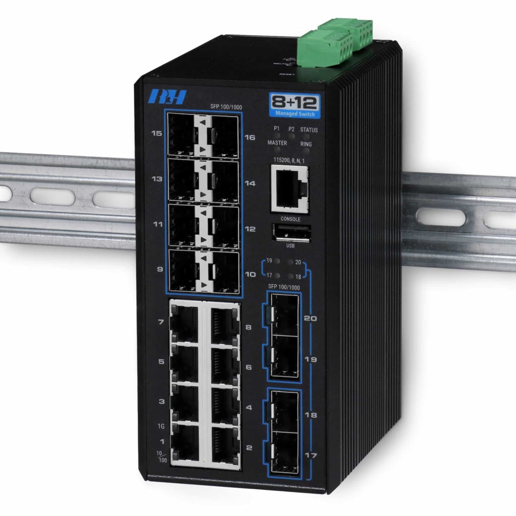 Industrial Ethernet Switches - 8+12 Managed Gigabit SFP Switch - DIN Mount