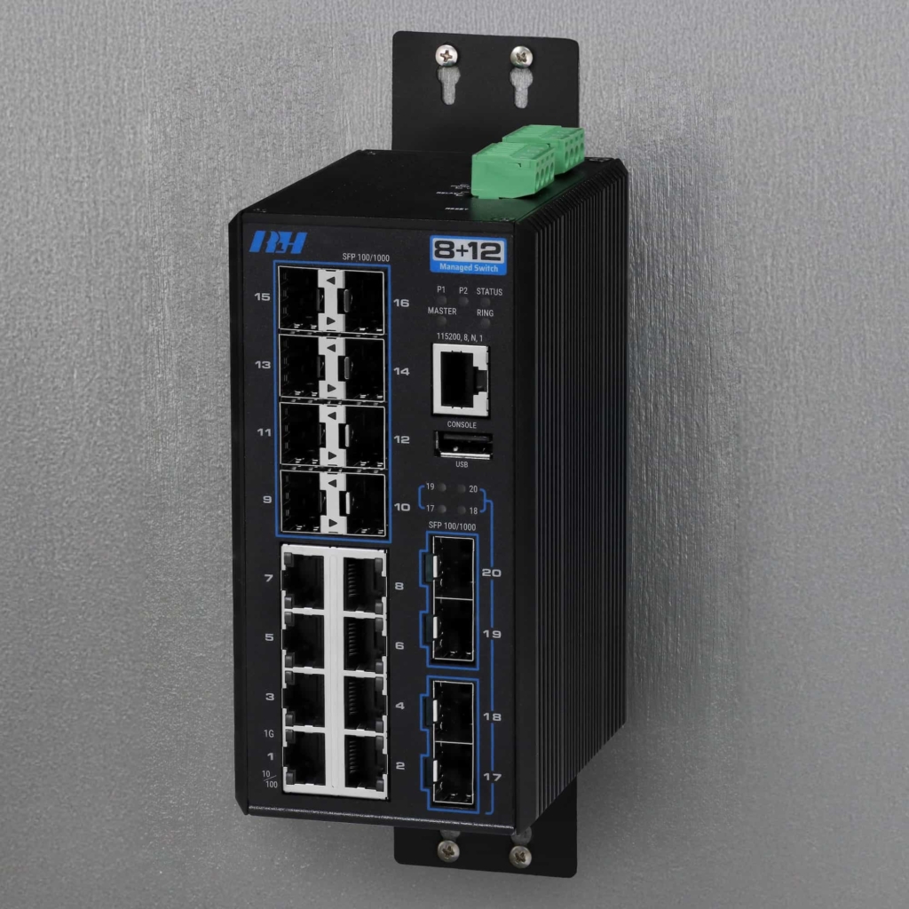 Industrial Ethernet Switches - 8+12 Managed Gigabit SFP Switch - Wall Mount