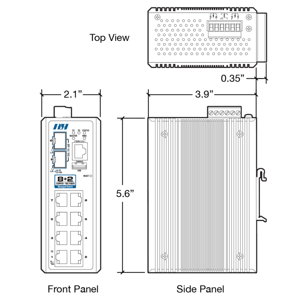 Industrial Ethernet Switches - 8+2 Managed Gigabit SFP+ Switch - Dimensions