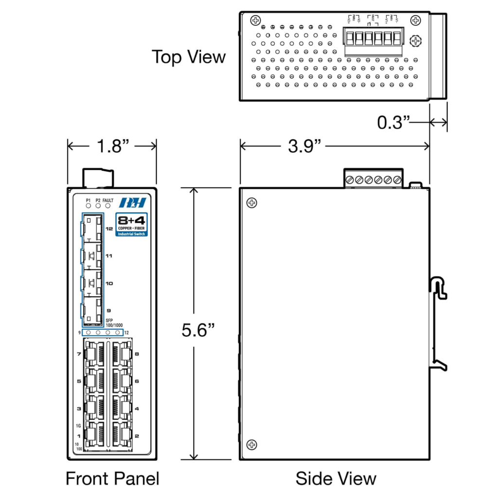 Industrial Ethernet Switches - 8+4 Gigabit SFP Switch - Dimensions