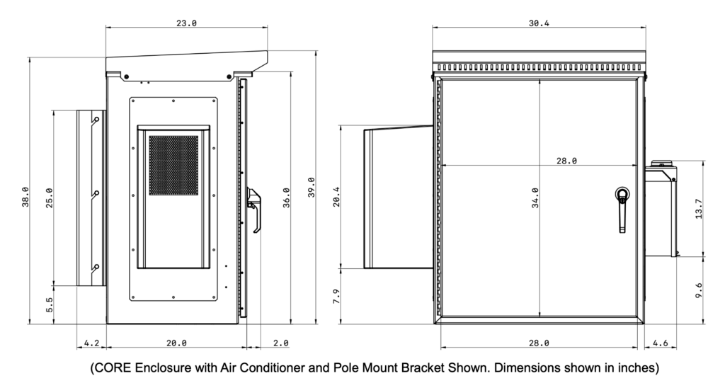Enclosures - CORE- 36" x 30" x 20" Communications Outdoor Rack Enclosure - Dimensions